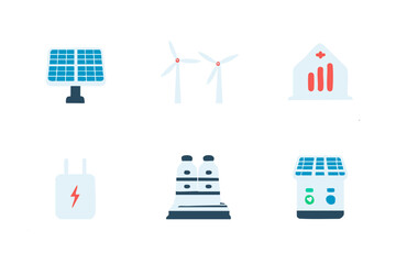 Poster - Sustainable energy technology solar panels, wind turbines, power plant, and renewable energy icons vector icon 