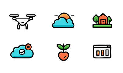Fototapete - Digital technology icons drone, cloud computing, smart home, agriculture, data analytics - vector illustration vector icon 