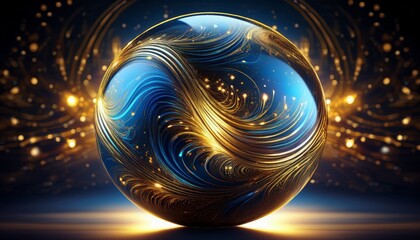 Fototapete - magic ball with blue and gold light patterns created with generative ai technology