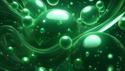 Fototapete - emerald bubble galaxy 3d abstract background with floating deep green spheres perfect for modern designs digital art or futuristic website headers 3d rendering