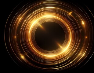 Fototapete - circle golden light lines on black background
