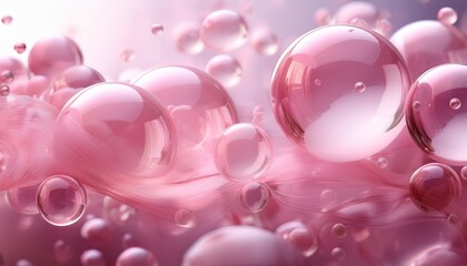 Poster - tranquil scene of translucent pink spheres drifting in a gentle haze floating bubbles abstract background 3d rendering fantasy calm serene abstract background in ethereal dreamy smooth style