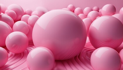 Poster - dreamy pink abstract spheres with soft gradient and glossy texture in minimalist background for modern decor 3d rendering gentle abstract pattern