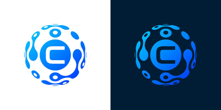 letter  c logo design with globe technology, for technology, monogram, data and computers