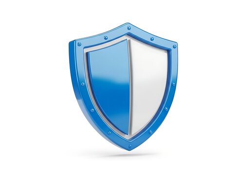 A glossy, blue and white shield, digitally rendered, symbolizes protection and security.