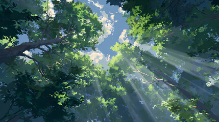 Wall Mural - canopy gap allowing sky view above midground grove