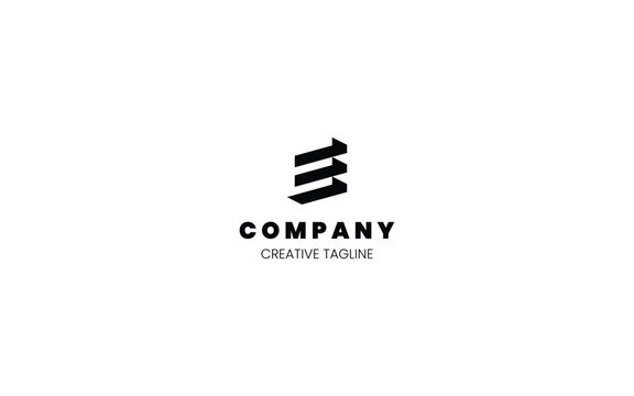 3D monochrome logo design template with letter E in isometric bottom left view