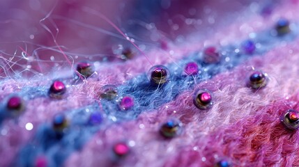 Poster - Microscopic view of a self powered cardiac patch showcasing embedded piezoelectric sensors, highlighting a blend of textile technology and medical innovation