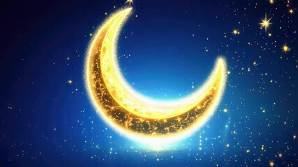 Wall Mural - digital of crescent moon and stars against a deep blue night sky with a hint of golden lighting effe