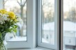 © Pete - Close-up of modern insulated double-glazed window in white frame. Offers thermal comfort, energy efficiency for homes. Blocks cold winter air, provides sound insulation, warmth. Modern architecture,