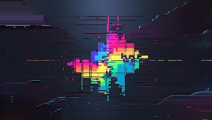 Fototapete - Vibrant digital disruption forming a colorful pixelated anomaly. An abstract representation of data corruption and futuristic technology.