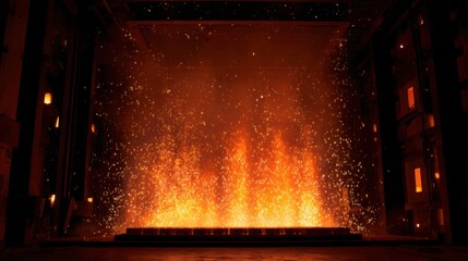 Poster - Intense heat waves emanate from an industrial kiln firing fuel cell components, showcasing a critical manufacturing step in solid oxide fuel cell production