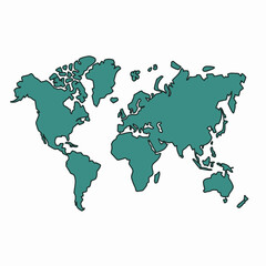  Stylized teal world map silhouette on white background