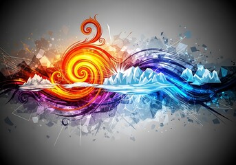 Poster - Abstract representation of opposing forces, fire and ice in dynamic design