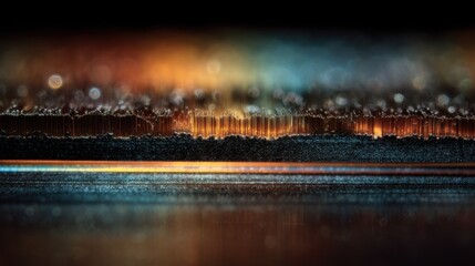 Poster - Magnified section of gallium nitride ribbon reveals microscopic textures and structures, enhancing conductivity with light reflecting off the edges