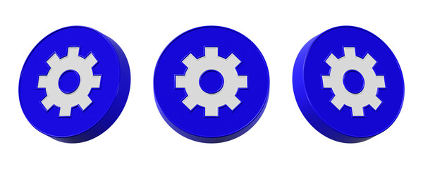 Poster - 3d gear icon with blue rounded edges isolated on transparent background