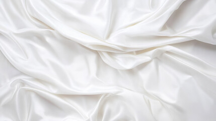 Poster - Smooth white satin fabric background with flowing folds and soft ripples. Luxurious textile surface as a tranquil backdrop for design.
