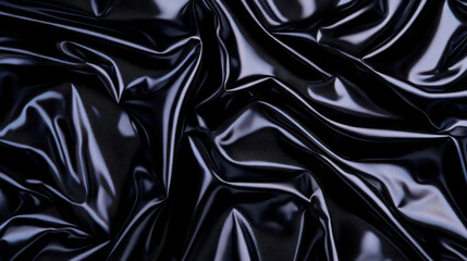 Poster - Abstract black fabric with shiny, flowing folds. Wrinkled texture of dark material for background design template.