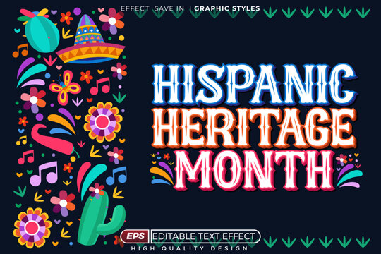 Editable 3d vector text effect hispanic heritage month with decoration element