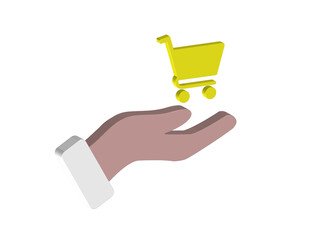 Aufkleber - Simple 3D illustration of a hand holding a shopping cart icon. Transparent background in PNG format.