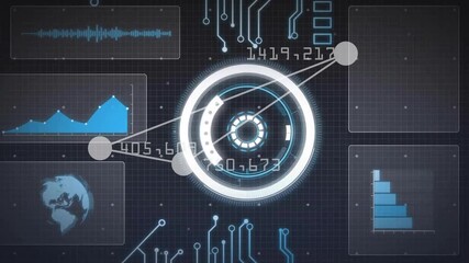 Poster - Startup activating gauge with nodes connecting then ring rotating and panels updating to show data