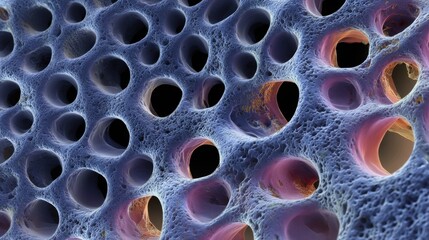 Poster - Microscopic view reveals uniform superhydrophobic coating on stent cross section, highlighting surface features that enhance hydrophobicity