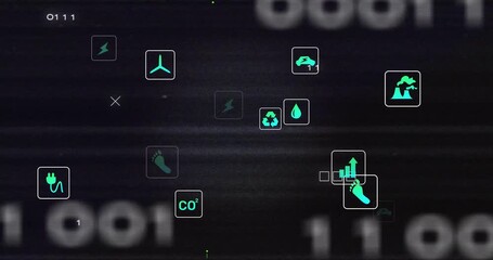 Poster - On start energy icons floating inward, circuit lines linking icons, expanding green network