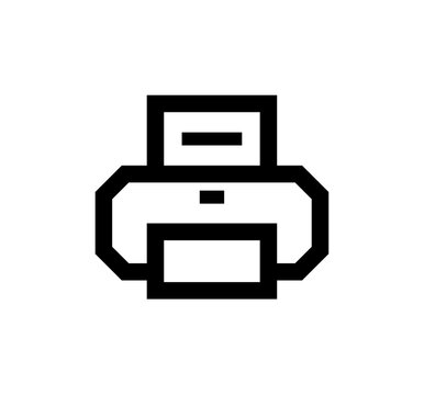 Simple black line art icon depicting a printer, ready to print a document.