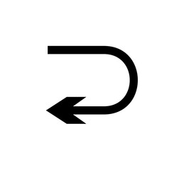 Fototapete - A simple black arrow curving back to the left, indicating a return.