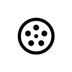 Fototapete - A simple black and white icon of a film reel with five dots.