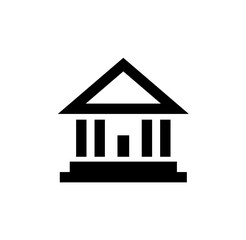 Fototapete - Black and white icon of a building with columns and triangular roof, symbolizing a bank or institution.