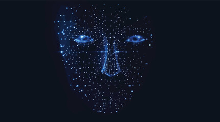 Poster - Futuristic digital face representing artificial intelligence and advanced technology on black background.