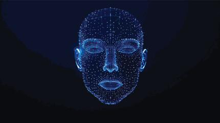Poster - Futuristic digital representation of a face emerging from the darkness shows ai technology.