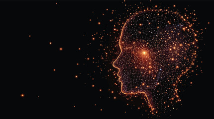 Poster - Human head silhouette formed by glowing dots representing brain activity and neural connections.