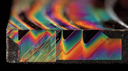 Poster - Colorful layers of zinc bromide on a paper card display varying thickness and opacity, creating a mesmerizing visual effect as focus shifts