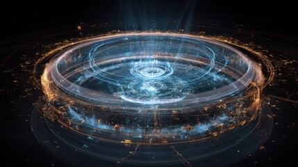 Aufkleber - Glowing magnetic field lines surround a futuristic reactor, enhancing material properties and facilitating the attrition process within a visually captivating technological environment