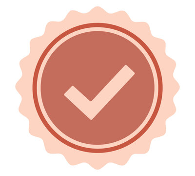 A stylized check mark icon within a circular badge with a scalloped edge, rendered in shades of beige and brown..Collection of stylized Polish flags waving in various positions. Veried icon