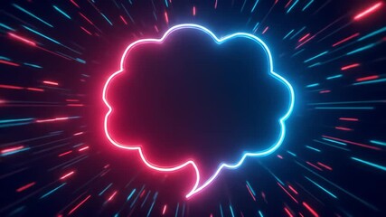 Poster - Glowing Neon Speech Bubble with Dynamic Red and Blue Light Streaks