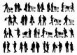 © Aoao - A comprehensive set of black silhouettes showing people shopping, walking & using carts—capturing dynamic retail moments. Ideal for store signage, infographics, urban scenes & marketing visuals.