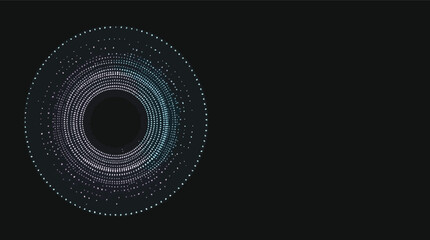 Poster - Abstract digital circle design with dots representing data on a black background.