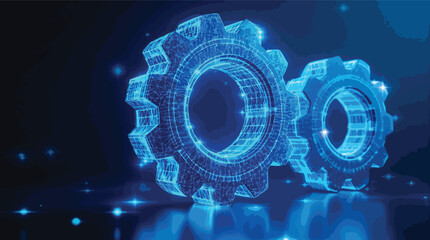 Poster - Abstract digital gears illustrating technology and innovation within a futuristic blue framework.