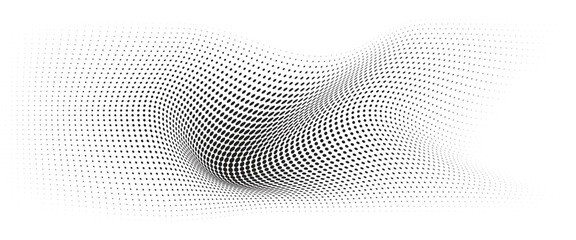 Poster - flowing wave dot halftone pattern: curve gradient shape on transparent background. suitable for ai, 