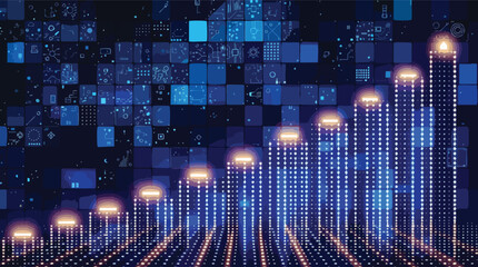 Poster - Abstract digital visualization of data growth and technological innovation in modern times.
