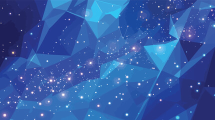 Poster - Abstract geometric design with glowing particles creating a futuristic blue background.