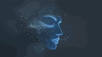 Poster - Abstract illustration of a glowing face with particle effects and digital connection.
