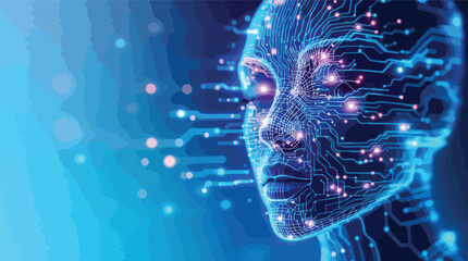 Poster - Artificial intelligence technology depicted in a digital portrait of a human face.