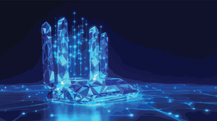 Poster - Digital blue futuristic abstract structure representing technology and modern digital concepts.