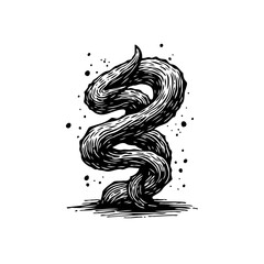 Poster - Abstract black and white illustration of a mystical serpent coiling upward with artistic flair design