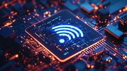 Poster - Futuristic Wireless Technology Concept Depicting Wi-Fi Signal on Circuit Board with Neon Glow Effects