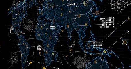 Poster - Faint blue map outline glowing triggers world map pulsing, data markers connecting global network